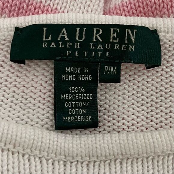 Vintage Lauren Ralph Lauren Petite   Pink Striped Sweater   Sz PM - Picture 3 of 4